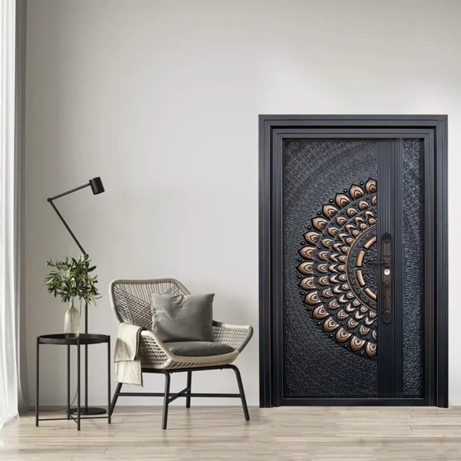 Black & copper peacock door